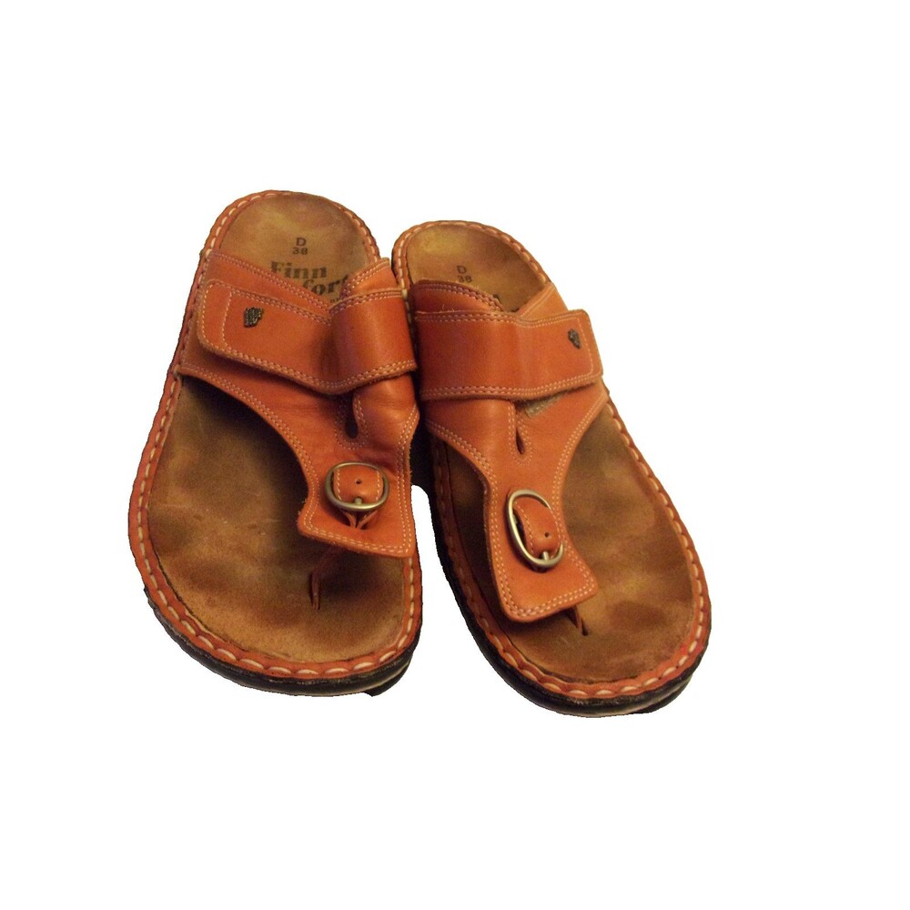 Finn Comfort Sandals Dark Orange Leather Size 7.5 D 38 Germany Wedge Heel 1 1/8"